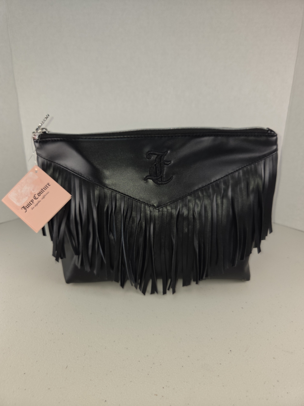 NWT Juicy Couture Black Fringe Cosmetic Pouch W Travel Bottle